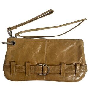 LATICO USA Camel Tan Leather Top Zip Tassel Women's Wristlet Clutch Bag